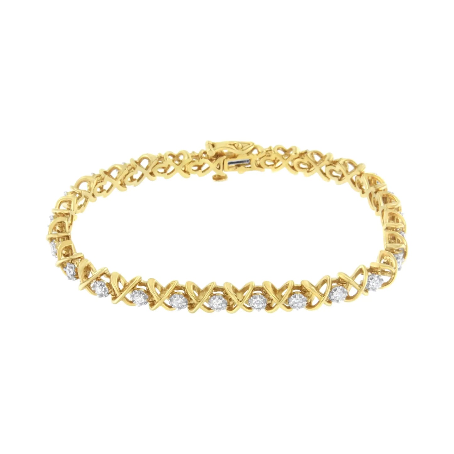 Pulsera de eslabones de diamantes de 1 ct con baño de oro amarillo de 10 quilates (claridad JK, color I1-I2) - Talla 7"