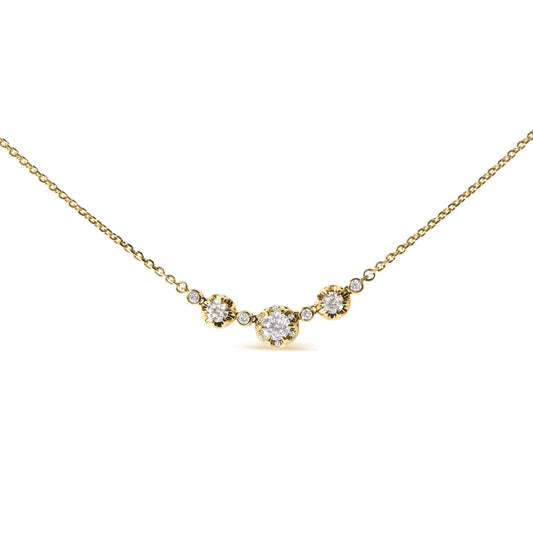 14k Yellow Gold 3/4 Cttw 3 Stone Round Diamond 18" Statement Necklace  (H-I Color, I1-I2 Clarity)