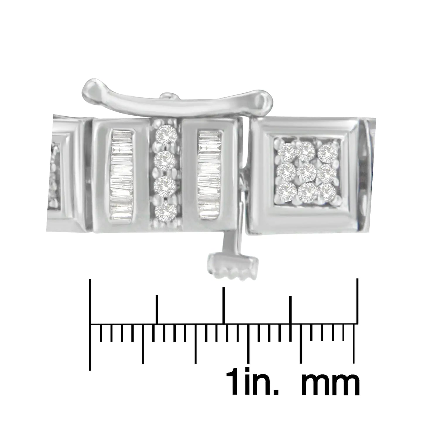 10K White Gold Round and Baguette Cut Diamond Bracelet (2.00 cttw, H-I Color, I2-I3 Clarity)