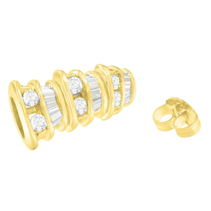 Aretes de oro amarillo de 14 quilates con diamantes redondos y talla baguette (7/8 cts, color HI, claridad SI2-I1)