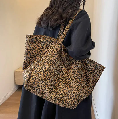 Bolsa de lona con estampado de leopardo, bolsa de lona con estampado de leopardo