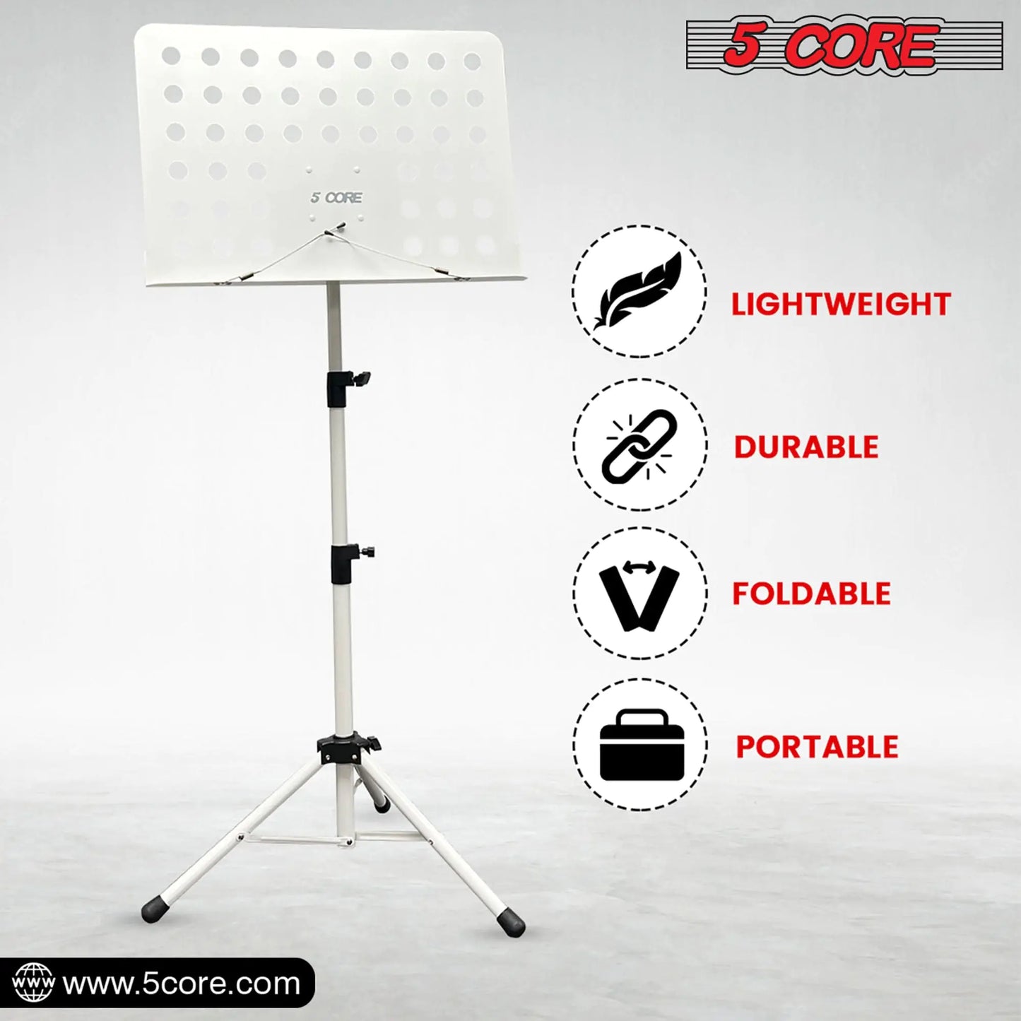 5Core Music Stand For Sheet Music Portable Tripod Adjustable Folding Note Holder WHITE