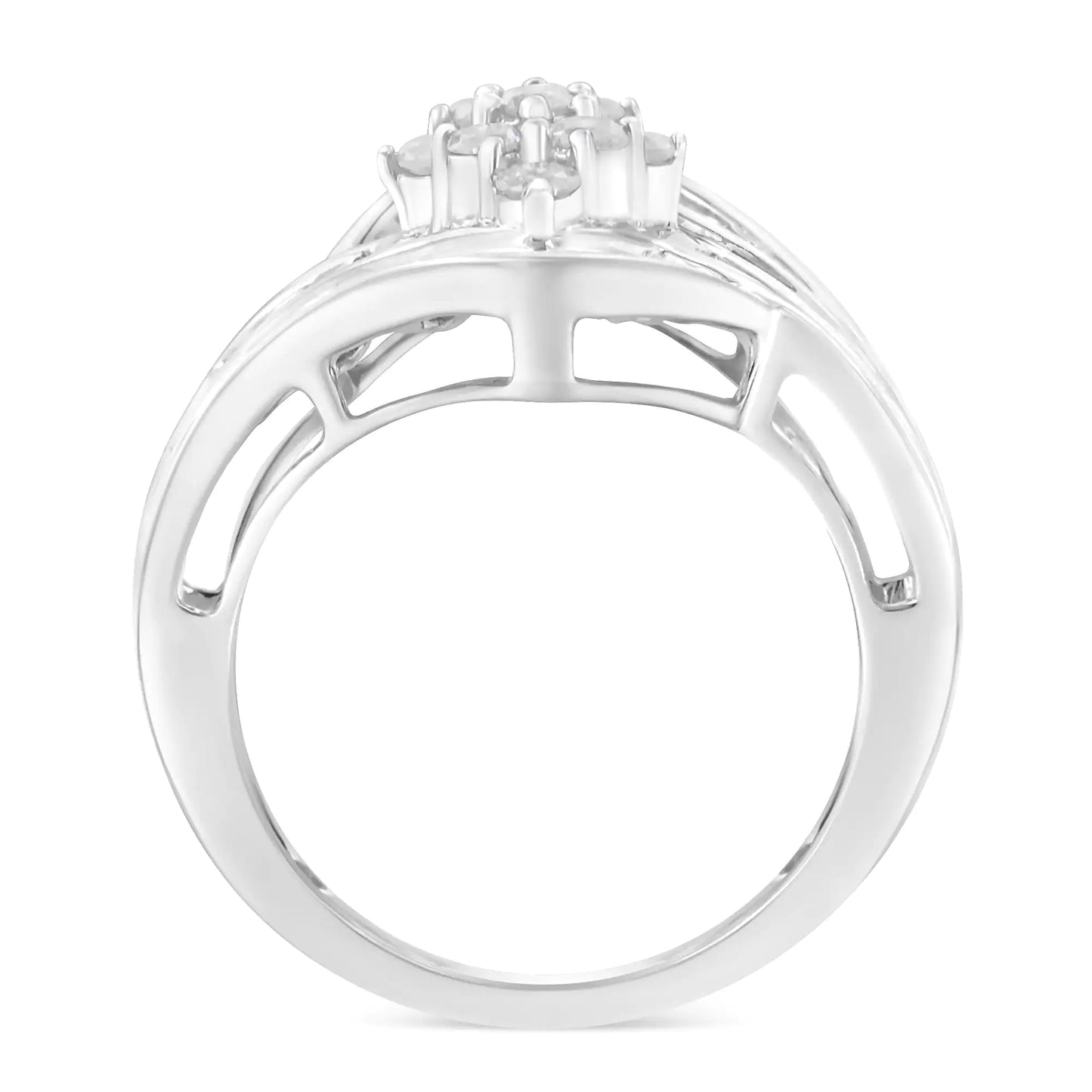 Anillo de oro blanco de 10 quilates con diamantes en racimo (1 ct, color IJ, claridad I2-I3)