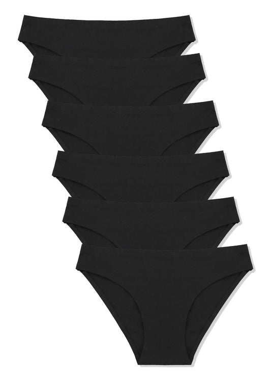 FINETOO - Pack de 6 bragas invisibles sin costuras para mujer, estilo hipster, suaves y elásticas, tallas XS-XL, talla mediana, color negro