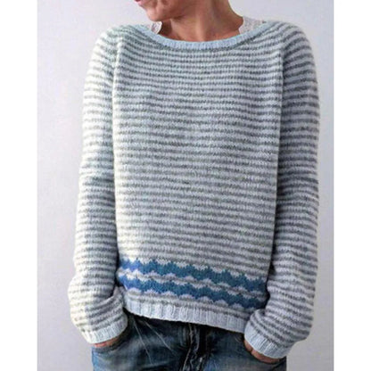 Women's Multicolor Round Neck Loose Knit Sweater