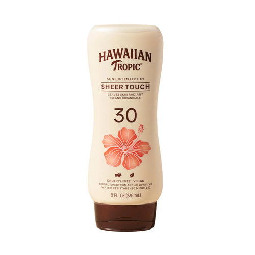 Hawaiian Tropic Sheer Touch Ultra Radiance Lotion päikesekaitsekreem SPF 30, 8 untsi | Hawaiian Tropic päikesekaitsekreem SPF 30, päikesekaitsekreem, laia spektriga päikesekaitsekreem, oksübensoonivaba päikesekaitsekreem, keha päikesekaitsekreem, 8 untsi