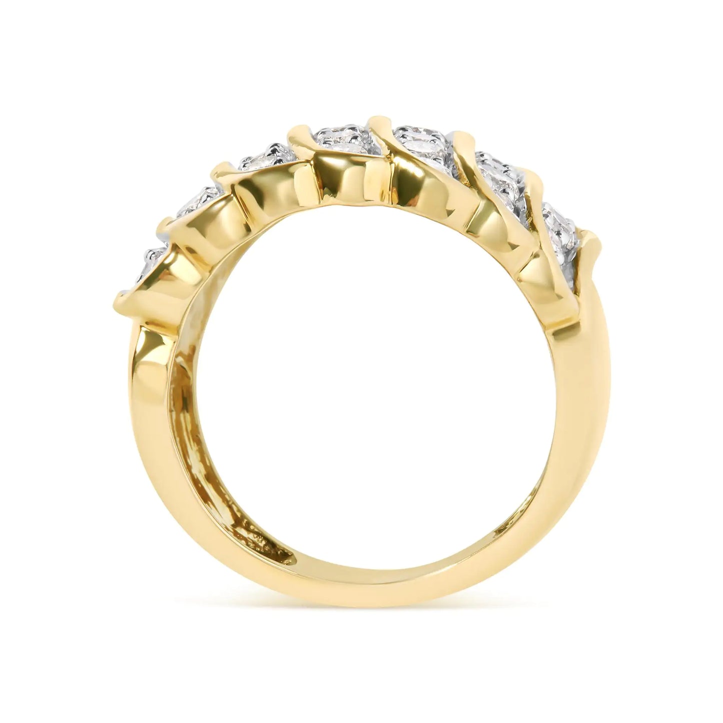 Anillo de cóctel de oro amarillo de 10 quilates con diamantes de varias filas (color IJ, claridad I1-I2)