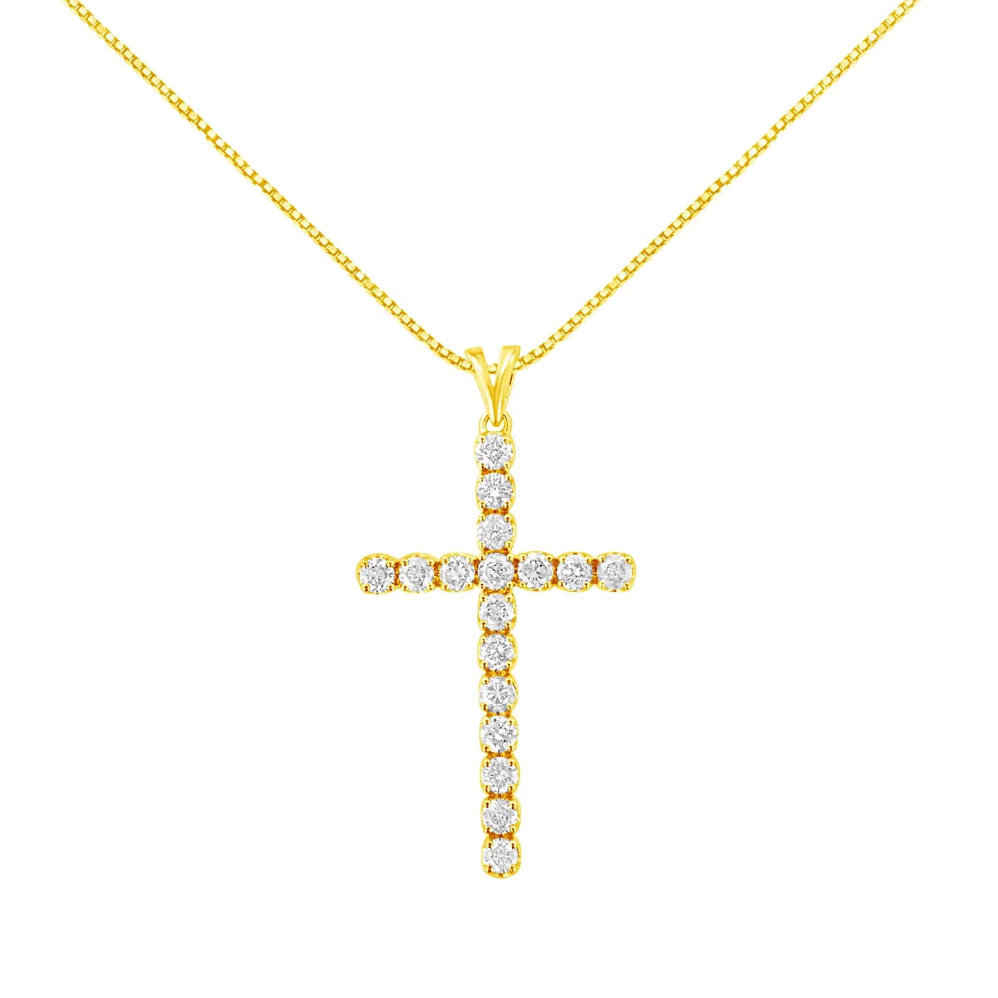 10k Yellow Gold Plated .925 Sterling Silver 2.0 cttw Classic Prong Set Round-Cut Diamond Cross 18" Pendant Necklace (J-K Color, I1-I2 Clarity)