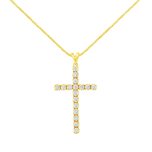 10k Yellow Gold Plated .925 Sterling Silver 2.0 cttw Classic Prong Set Round-Cut Diamond Cross 18" Pendant Necklace (J-K Color, I1-I2 Clarity)