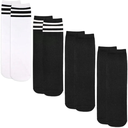 4 Pairs Kids Soccer Socks Toddler Soccer Socks Girls Boys Soccer Socks Toddler Knee High Socks Toddler Kids Tube Socks 3-6 Years Black, Black, Black/White, White/Black