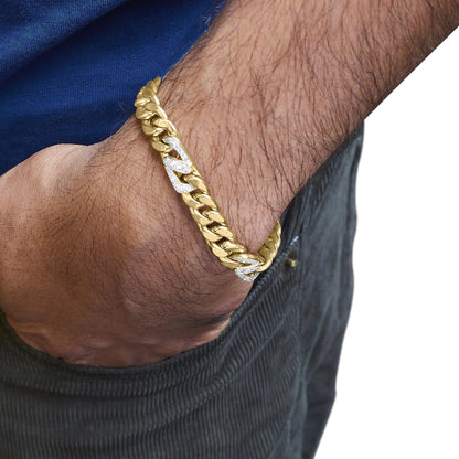 Pulsera de oro amarillo de 10 quilates con eslabones cubanos Miami de 1,00 quilates y diamantes para hombre (color HI, claridad I1-I2) - 8,5 pulgadas