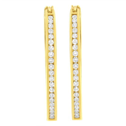 10K Yellow Gold 1/2 cttw Channel Set Diamond Hoop Earrings (I-J Clarity, I1-I2 Color)