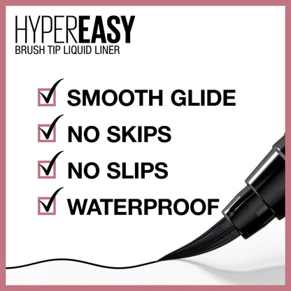 Maybelline Hyper Easy Liquid Pen No-Skip silmapliiats, satiinviimistlusega, veekindel valem, must, 0,018 Fl Oz 0,02 Fl Oz (1 pakk)