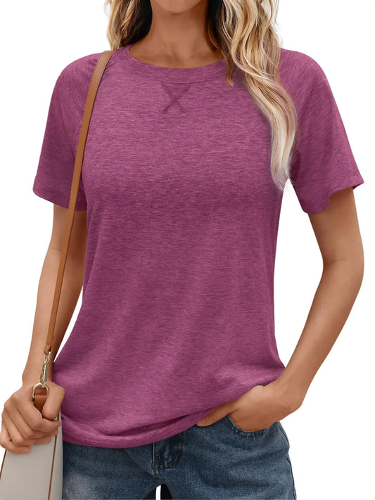 Camisetas AUTOMET de manga corta con cuello redondo para mujer, modernas, ligeras, suaves, informales, de verano, talla XX-Large, moradas