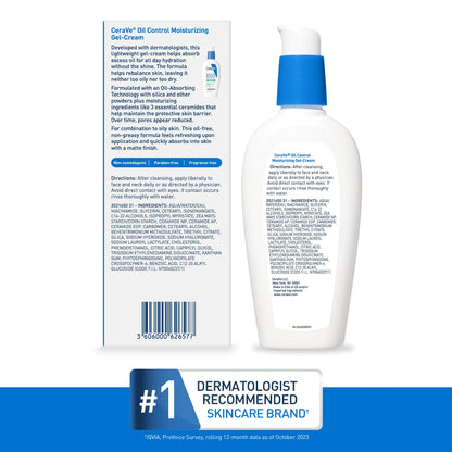 CeraVe Oil Control Moisturizing Gel-Cream | Face Moisturizer for Oily Skin | Niacinamide, Hyaluronic Acid & Oil Absorbing Technology To Rebalance Oily Skin | Non-Comedogenic, Fragrance Free & Oil Free