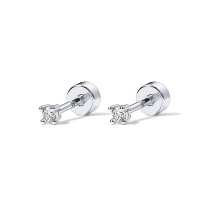 PAVOI 14K gullbelagt solid 925 Sterling Sølv Post Cubic Zirconia Stud Flat Back øredobber for kvinner | Brusk øredobber | Helix Piercing smykker | Små øredobber for kvinner 2 millimeter hvitt gull