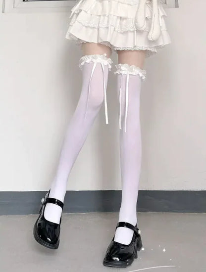 Women's White Silk Knee-High Thin Velvet Stockings