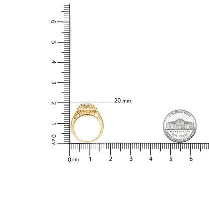 10K kollase kullaga kaetud 0,925 hõbedane 1 1/2 Cttw ümara lõikega teemantkokteilisõrmus (IJ värv, I1-I2 selge)