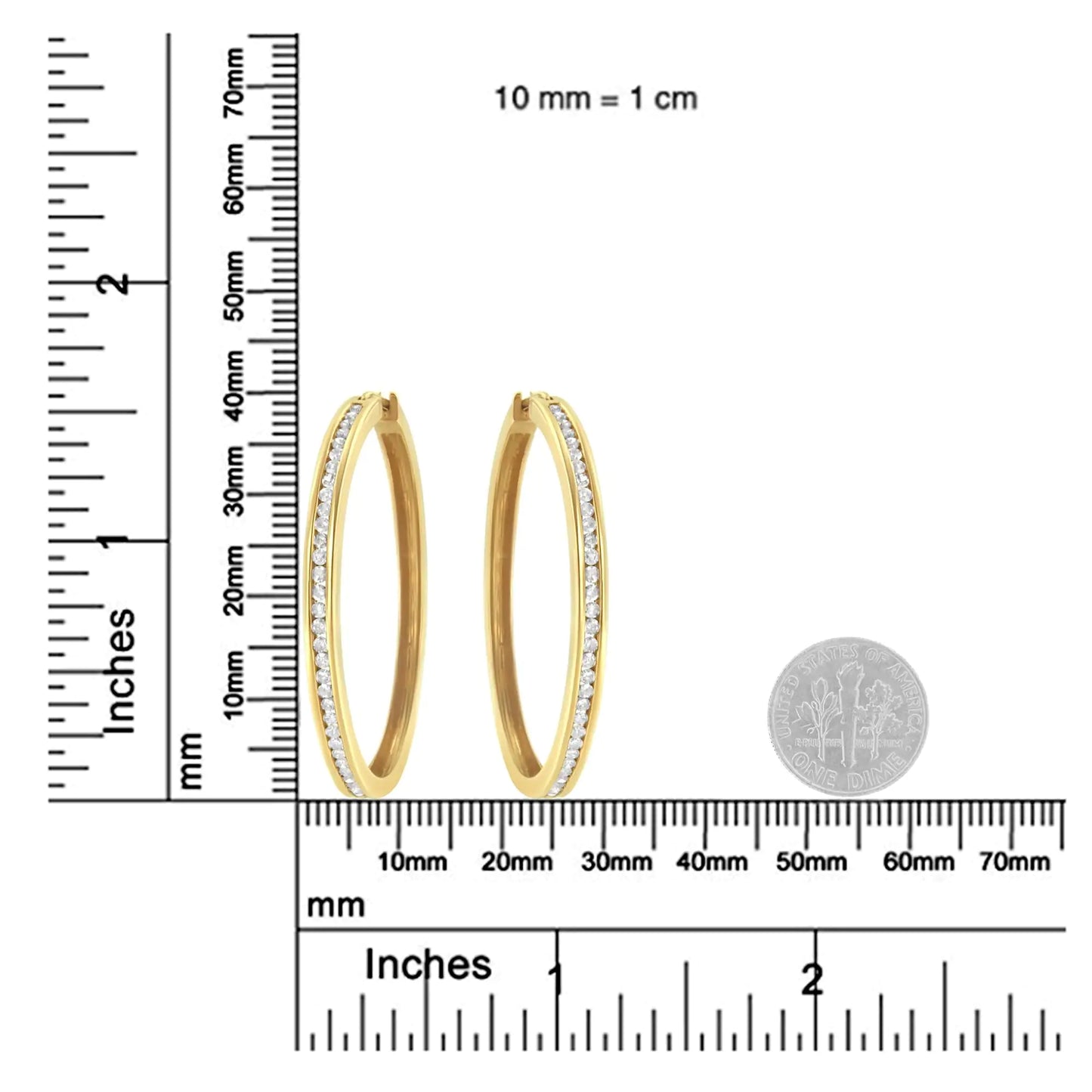 10KT Yellow Gold 1 cttw Slim Diamond Hoop Earrings (I-J Color, I1-I2 Clarity)