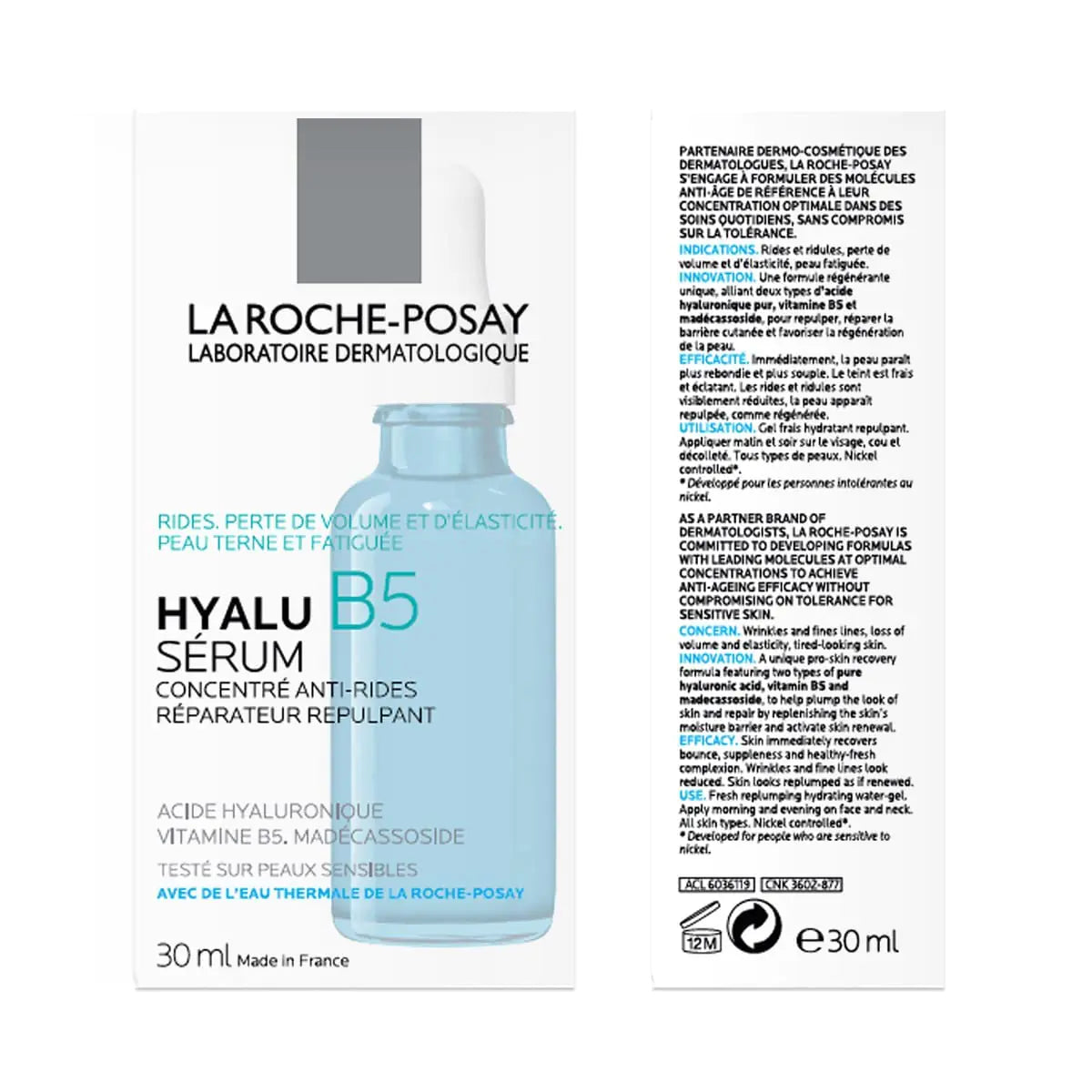 La Roche-Posay Hyalu B5 rent hyaluronsyreserum for ansikt, med vitamin B5, antialdringsserum for fine linjer og rynker, fuktighetsgivende serum for å fylle og reparere tørr hud, trygt på sensitiv hud 1 Fl Oz (pakke med 1) 