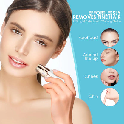 Recortador de cejas y vello facial 2 en 1 recargable: afeitadora indolora para rostro, labios y cuerpo con luz LED integrada (blanca)