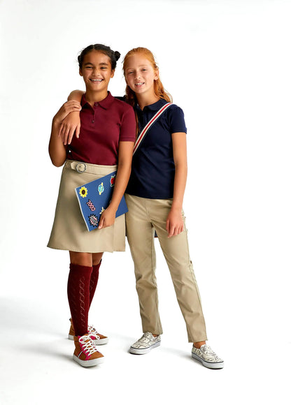 French Toast Girls' Short Sleeve Picot Collar Polo School Uniform Shirt (Standard and Plus) 10-12 Plus Burgundy