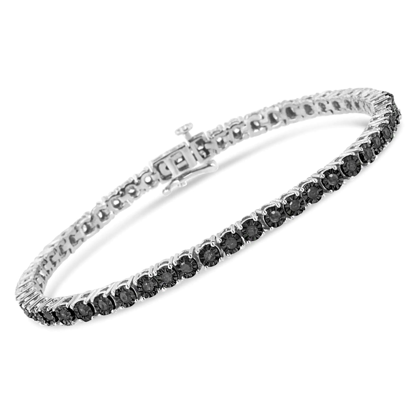 Pulsera de tenis de plata de ley 925 de 1,0 ct con diamantes negros redondos engastados en plata de ley (color negro, claridad I3) - 7,25"