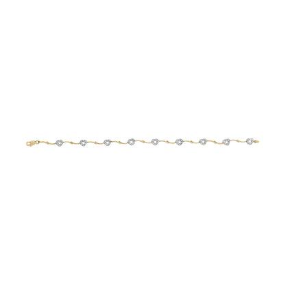 10k Two-Tone Gold 1/3 Cttw Diamond Pave Set Heart S-Link 7.25" Bracelet (I-J Color, I2-I3 Clarity)