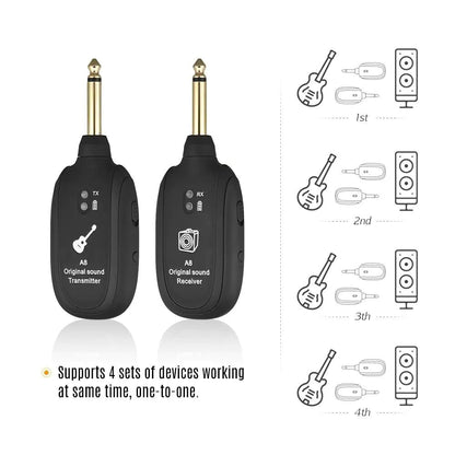 UHF Guitar Wireless System Transmitter+Receiver Built In Rechargeable Battery - HejK.com Marketplace.