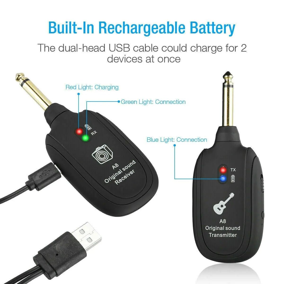 UHF Guitar Wireless System Transmitter+Receiver Built In Rechargeable Battery - HejK.com Marketplace.