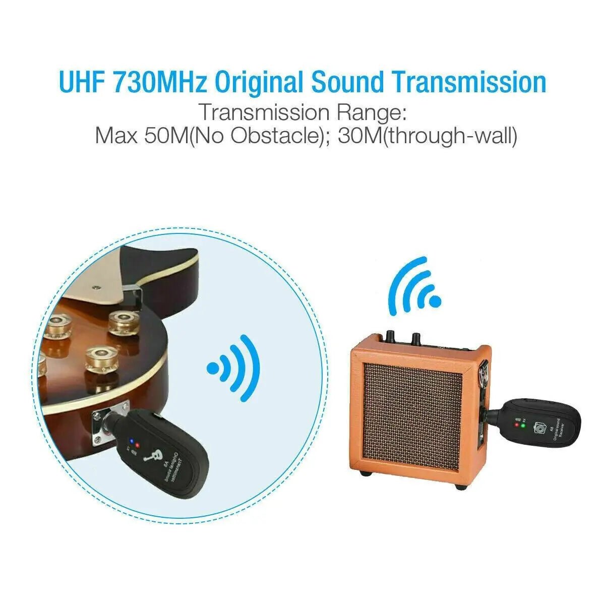 UHF Guitar Wireless System Transmitter+Receiver Built In Rechargeable Battery - HejK.com Marketplace.