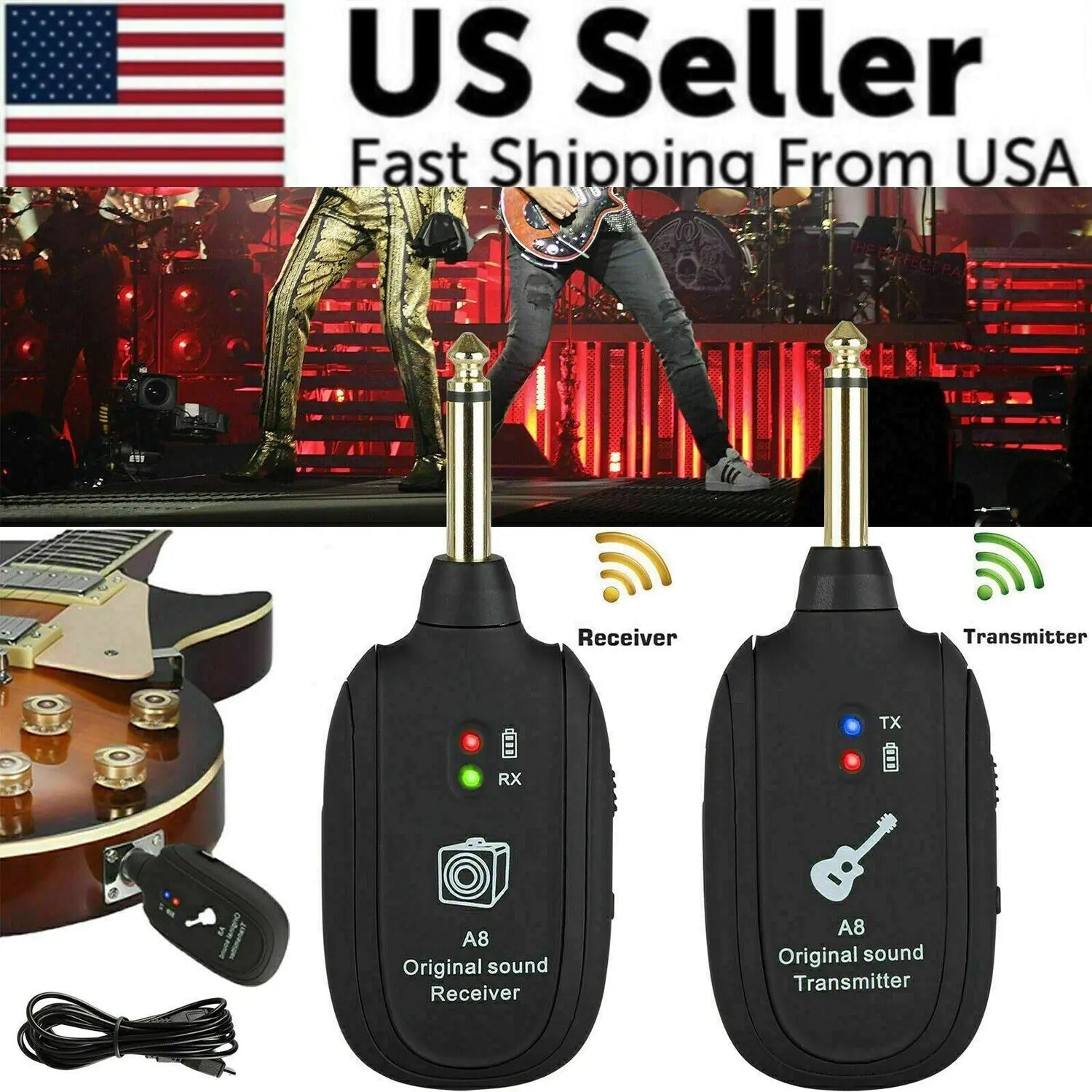 UHF Guitar Wireless System Transmitter+Receiver Built In Rechargeable Battery - HejK.com Marketplace.