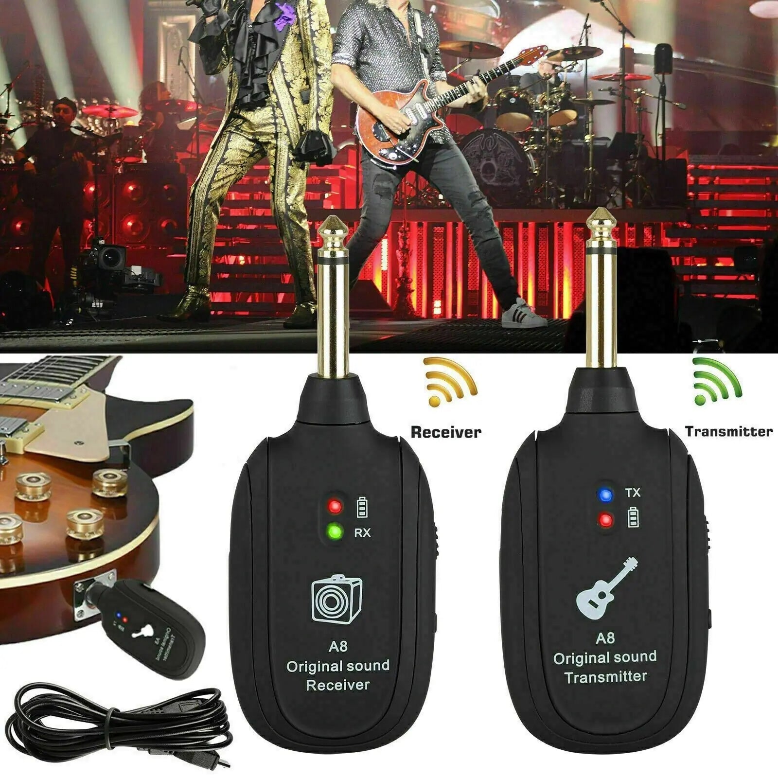 UHF Guitar Wireless System Transmitter+Receiver Built In Rechargeable Battery - HejK.com Marketplace.