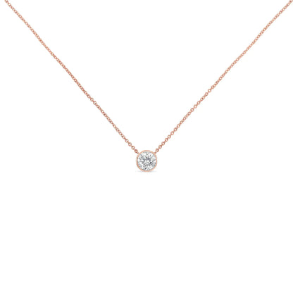 10K Roségold 1/5 Karat Rund Brillantgeschliffener Diamant Modern Gefasste Solitär Halskette 16"-18" (HI Farbe, SI2-I1 Reinheit)