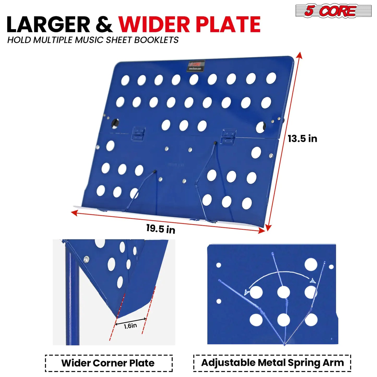 Soporte para Partituras 5Core Portátil, Tripé Ajustável e Dobrável, Soporte para Notas AZUL