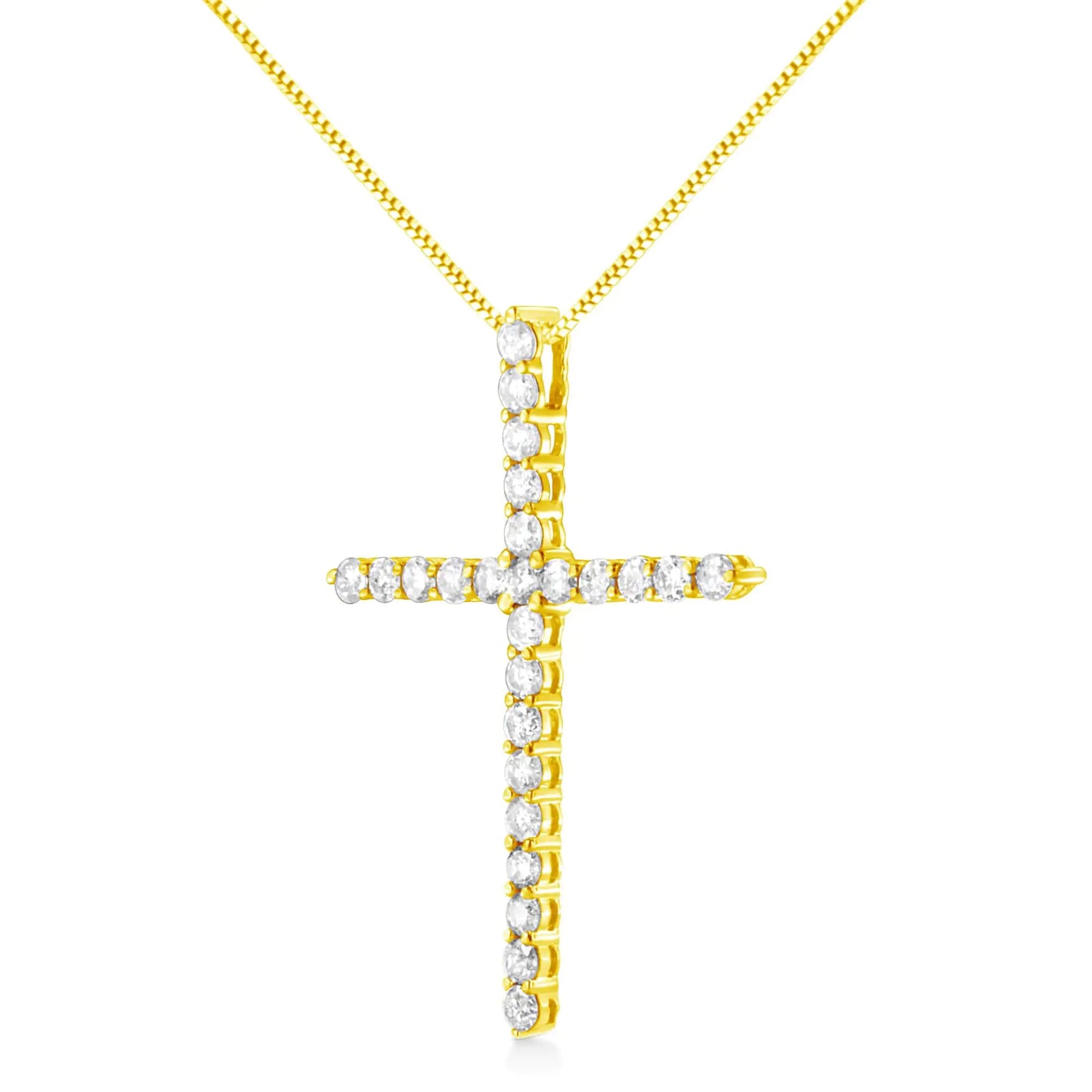 10K Yellow Gold 2.0 Cttw Round Brilliant Cut Diamond Cross Pendant Necklace with Box Chain (J-K Color, I2-I3 Clarity) - 18"