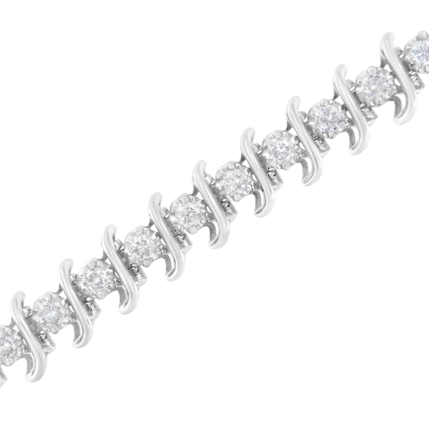 .925 Sterling Silver 3 cttw Diamond "S" Link Bracelet (I-J Clarity, I2-I3 Color) - Size 7.5"