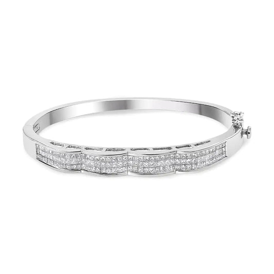 14K hvitt gull 3 1/3 Cttw usynlig sett Princess-Cut Diamond Wave Bangle armbånd (HI farge, SI1-SI2 Clarity) - størrelse 7"