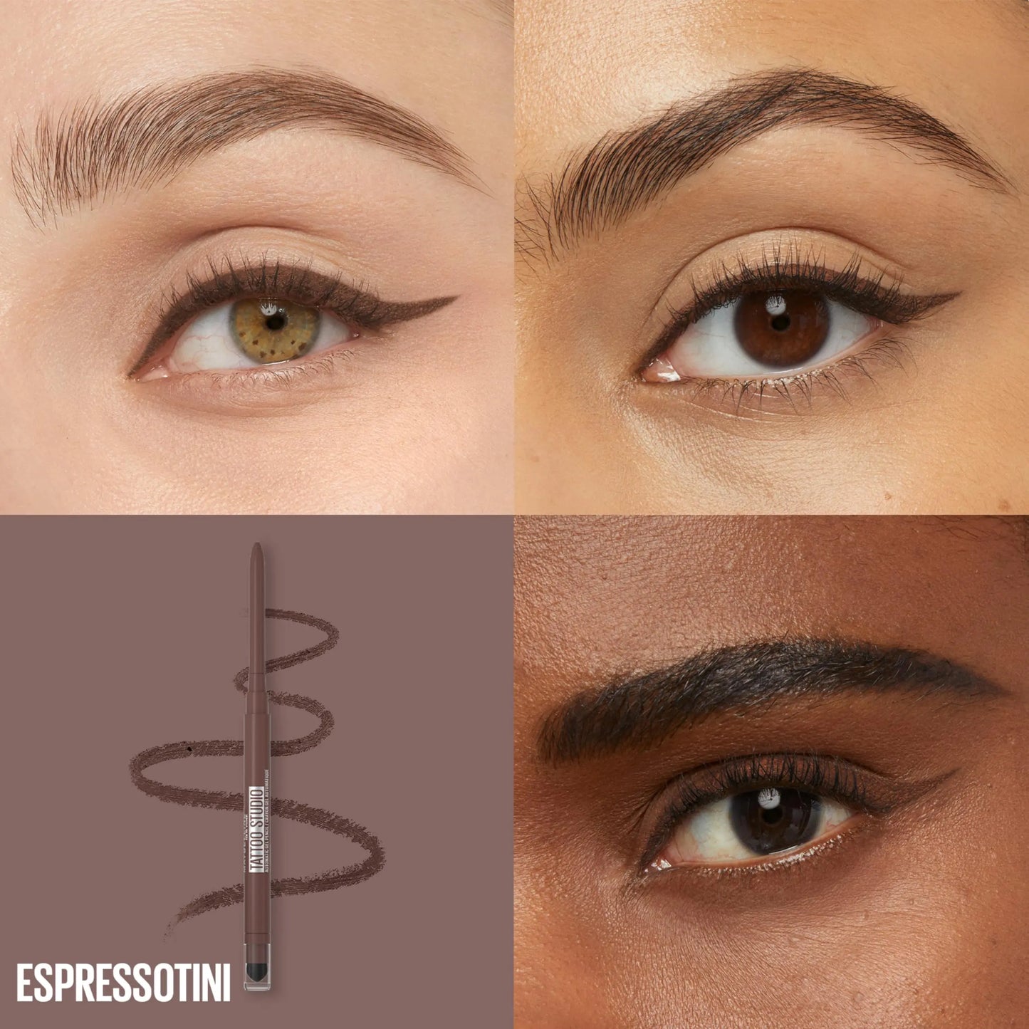 Maybelline Tattoo Studio Automatic Gel Pencil Vanntett Eyeliner, Blendbar, Smete Resistant, Matt Eyeliner For Opp til 36 Timer Bruk, Expressotini (Smokey Brown), Emballasje kan variere Expressotini (Smokey Brown)