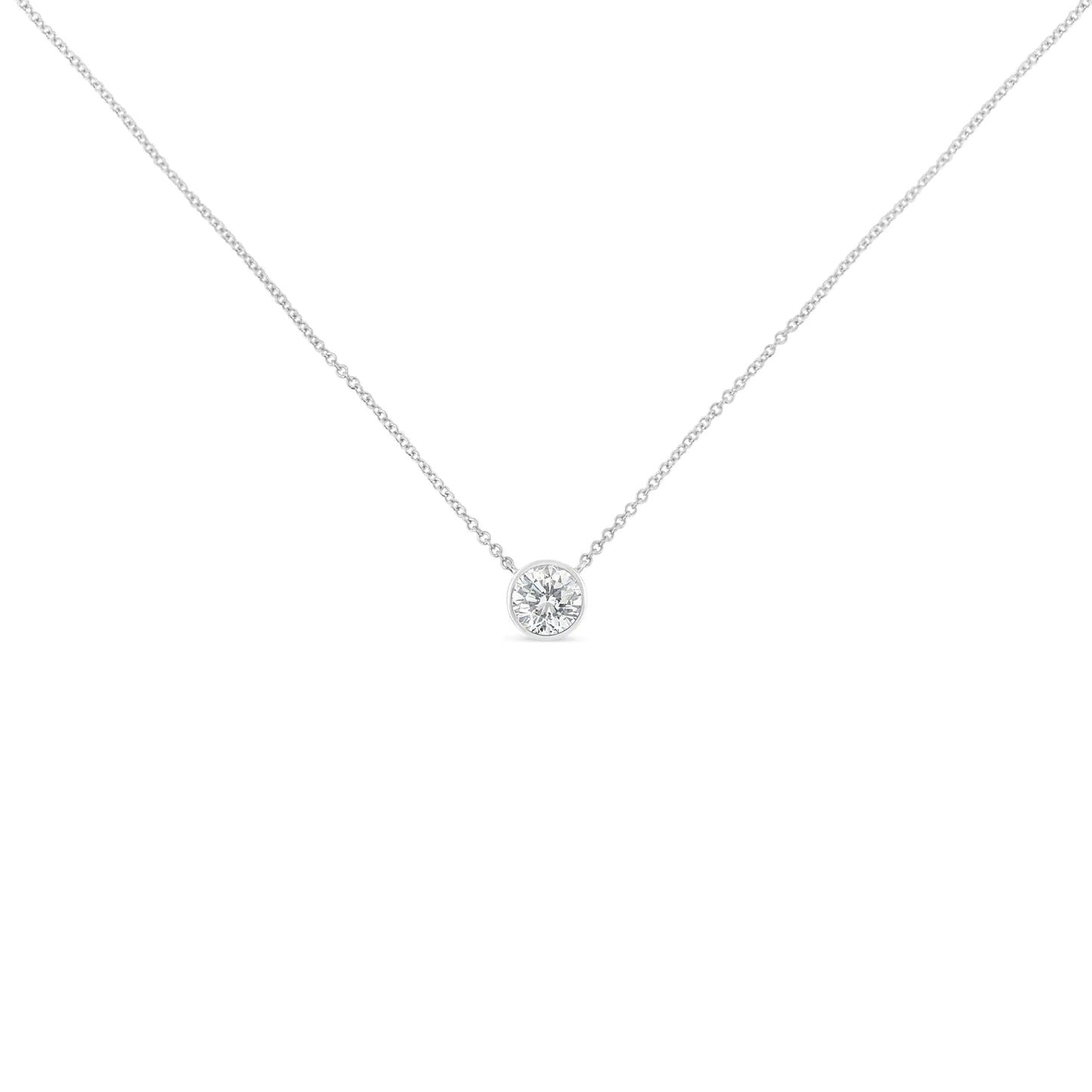 10K White Gold 3/10 Carat Round Brilliant-Cut Diamond Modern Bezel-Set Solitaire 16"-18" Pendant Necklace (H-I Color, SI2-I1 Clarity)