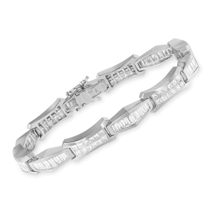 14K White Gold Baguette and Princess Cut Diamond Bracelet (8.09 cttw, H-I Color, SI1-SI2 Clarity)