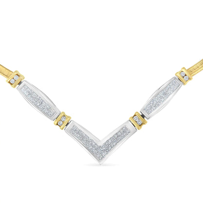 14K Two-Toned Gold 1 cttw Diamond Chevron "V" Necklace (H-I, SI1-SI2)