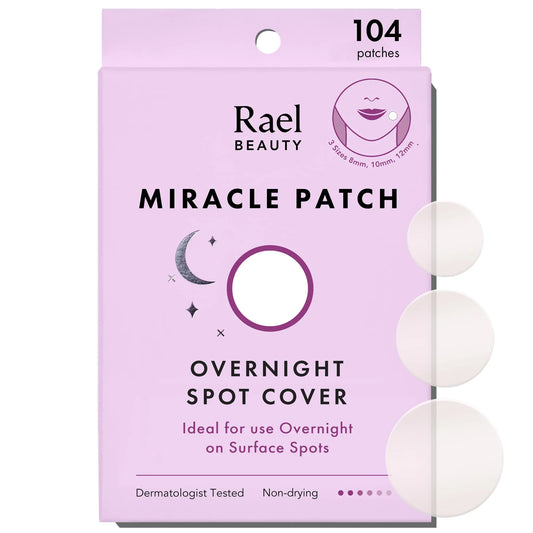 Rael Pimple Patches, Miracle Overnight Spot Cover - Hydrocolloid Acne Patch for Face, Zit & Blemish, Thicker & Extra Adhesion, All Skin Types, Vegan, Cruelty Free, 3 Sizes (104 Count) 104 Count (Pack of 1)