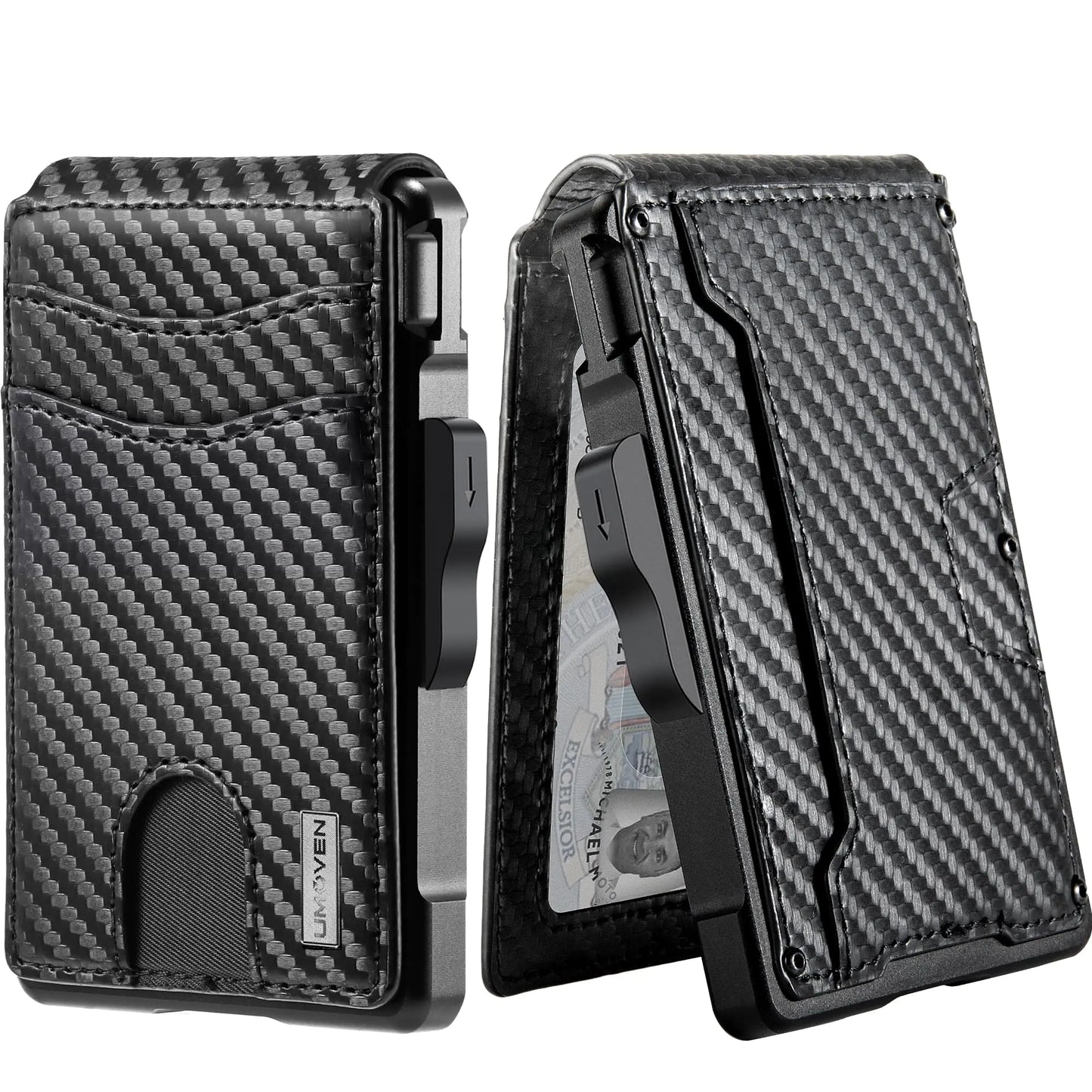 umoven Lommebok for menn - med pengeklemme Slanke skinnspor Kredittkortholder RFID-blokkerende bifold-minimalistisk lommebok (pengeklips inni) Carbon Black-01