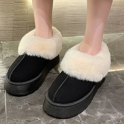 Pantuflas de piel esponjosa de moda para mujer