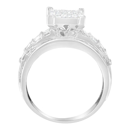 14K White Gold 2.0 Cttw Mixed-Cut Diamond Rectangle Invisible-Set Composite Cluster Ring with Bar- and Channel-Set Band (H-I Color, SI2-I1 Clarity)