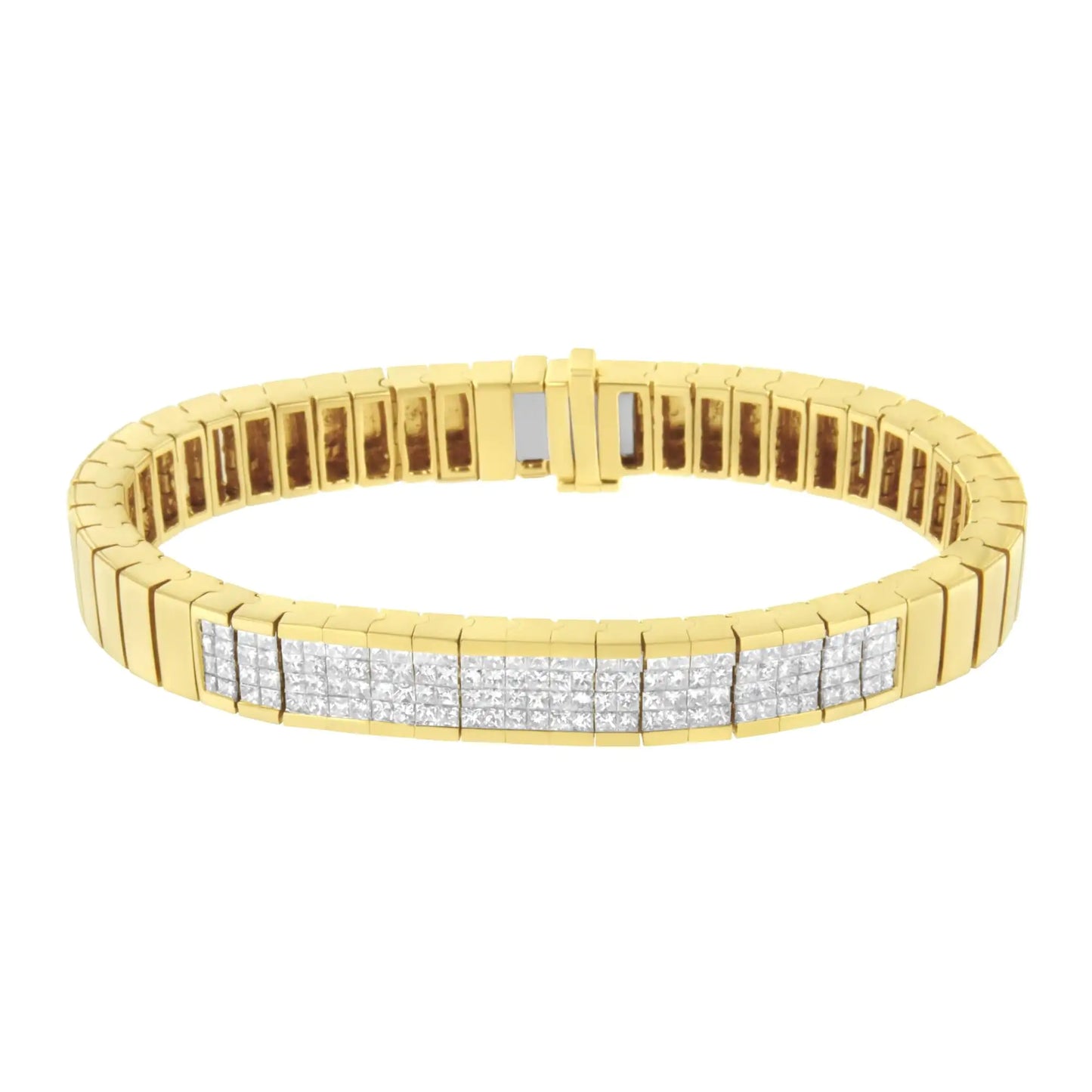 Pulsera de tenis de oro amarillo de 14 quilates con diamantes de talla princesa engastados invisibles de 3 5/8 cts (color IJ, claridad SI1-SI2) - Talla 7"