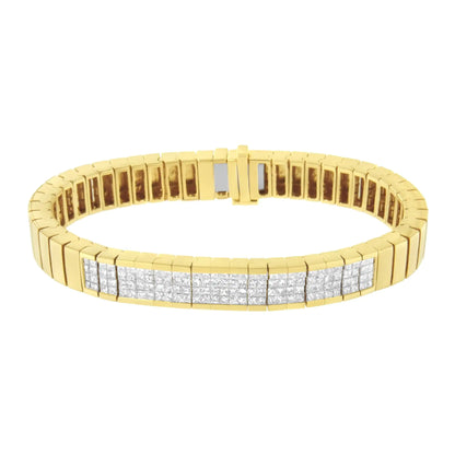 Pulsera de tenis de oro amarillo de 14 quilates con diamantes de talla princesa engastados invisibles de 3 5/8 cts (color IJ, claridad SI1-SI2) - Talla 7"