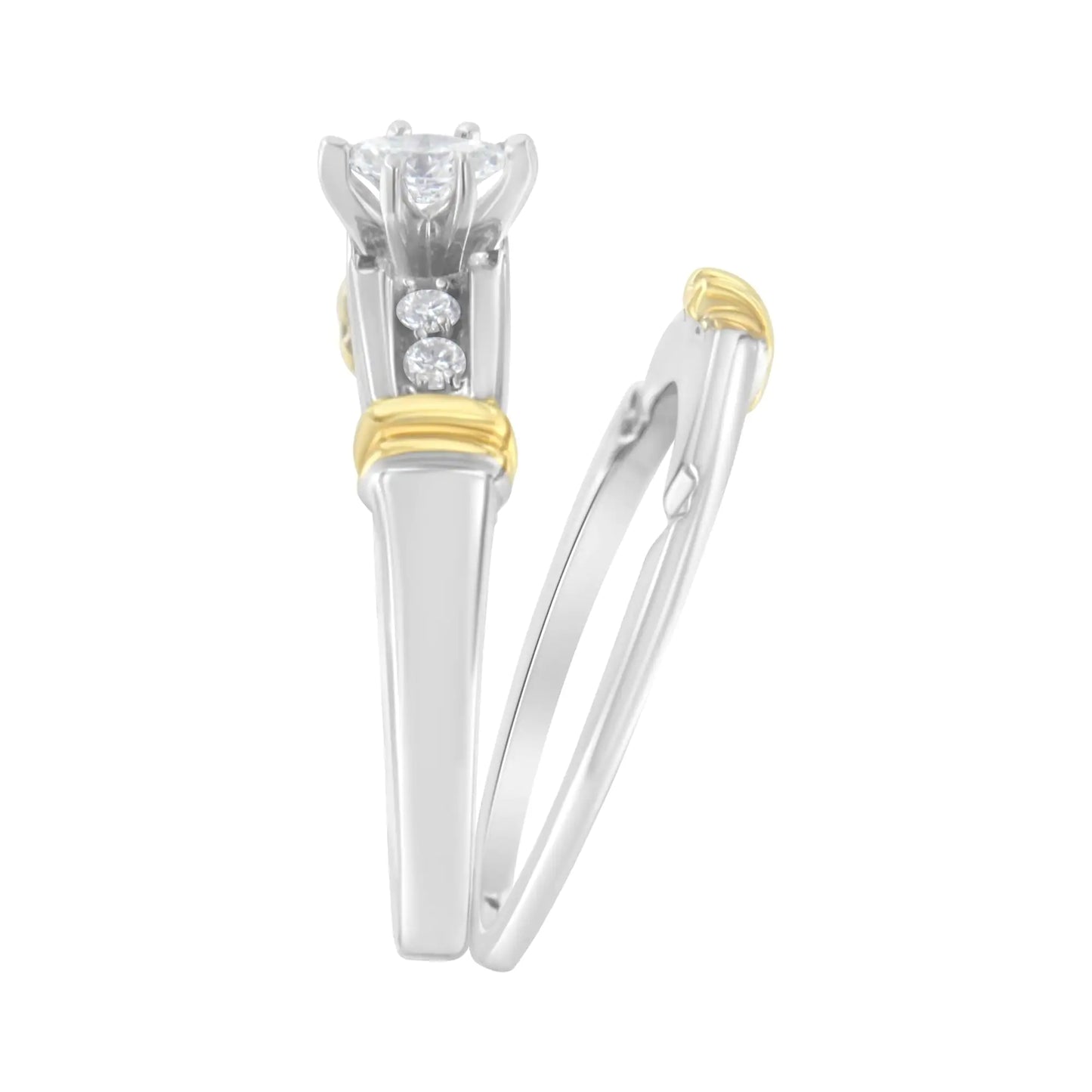 14K gult og hvitt gull 1/3 Cttw Marquise Diamond Cocktail Forlovelsesringsett (HI Color, SI1-SI2 Clarity)