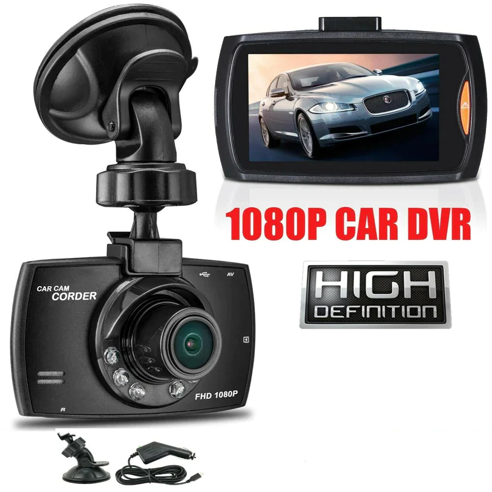 Cámara de salpicadero para coche DVR Full HD 1080P de 2,7'' con cámara frontal y trasera, visión nocturna, sensor G